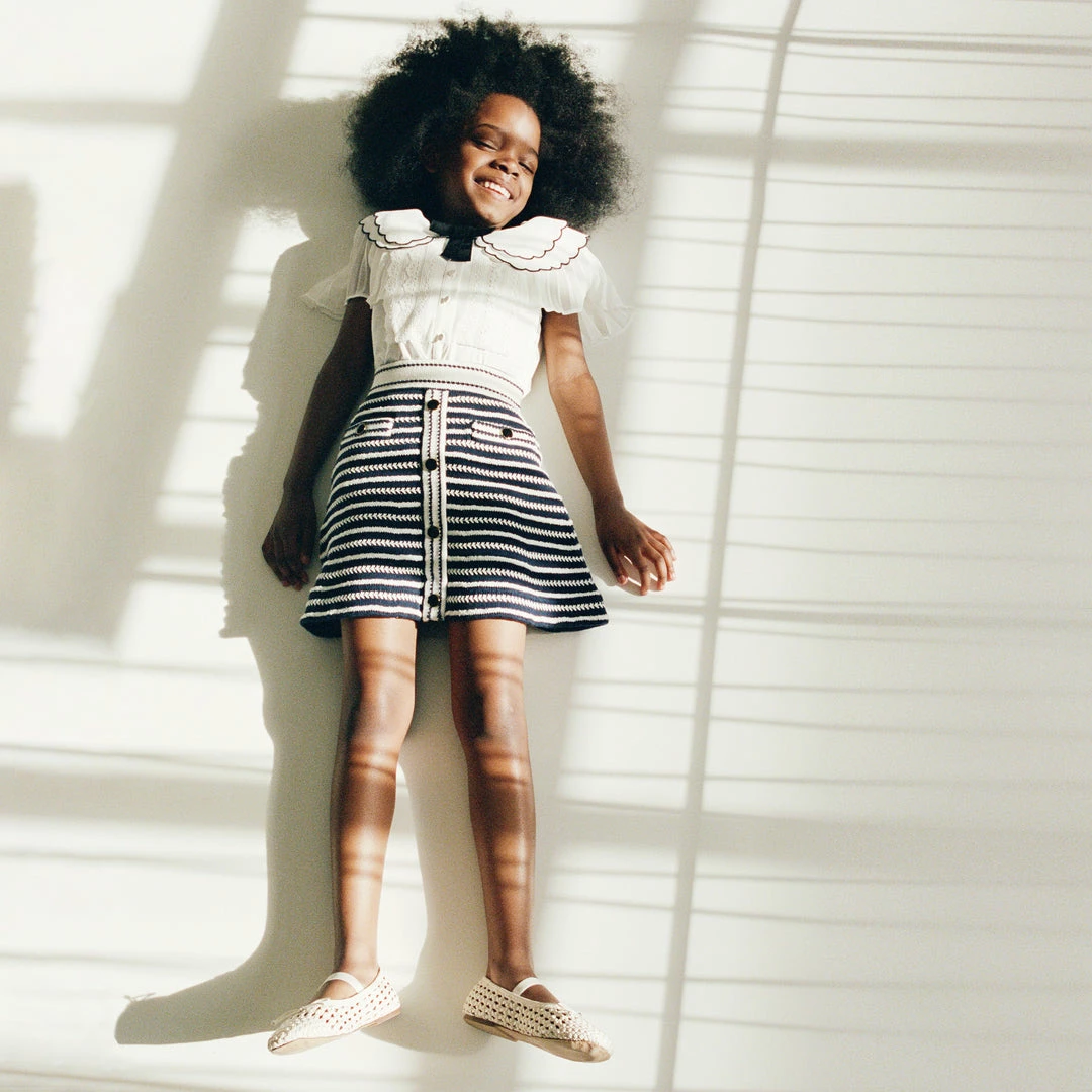 Self-portrait KIDS Navy Contrast Rope Knit Skirt