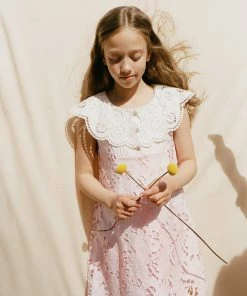 Self-portrait KIDS Pink Cotton Guipure Bib Dress