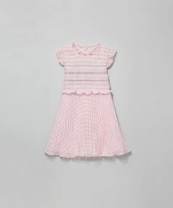 Self-portrait Pink Gingham Print Smocked Short Dress KIDS