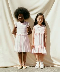 Self-portrait Pink Gingham Print Smocked Short Dress KIDS