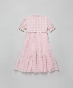 Self-portrait Pink Gingham Print Smocked Long Dress