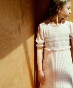 Self-portrait Pink Gingham Print Smocked Long Dress