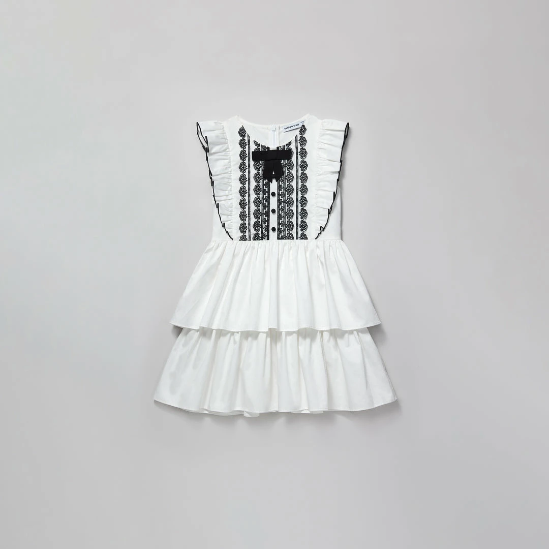Self-portrait White Cotton Contrast Bib Dress
