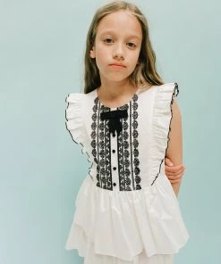 Self-portrait White Cotton Contrast Bib Dress