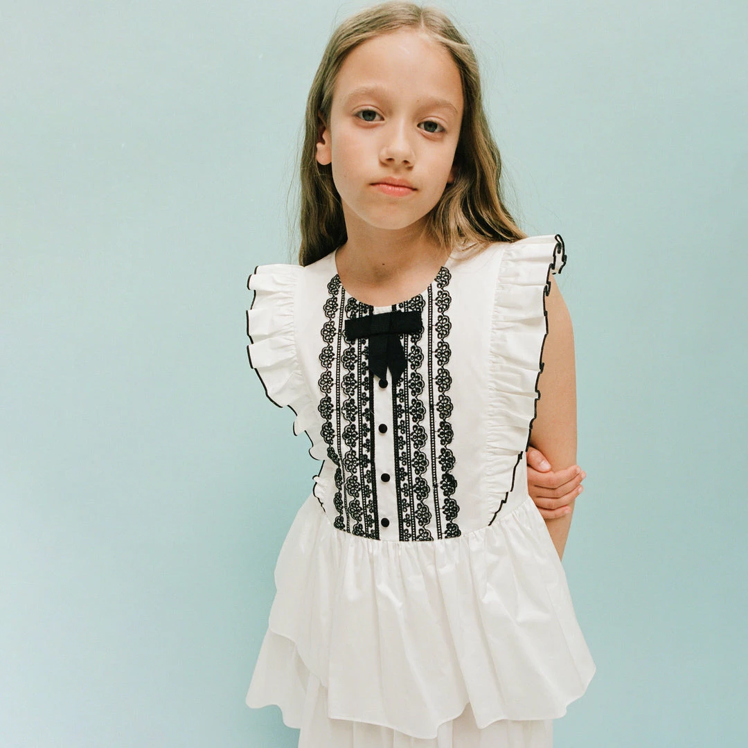 Self-portrait White Cotton Contrast Bib Dress