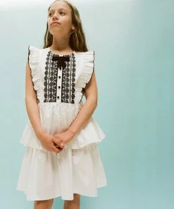 Self-portrait White Cotton Contrast Bib Dress