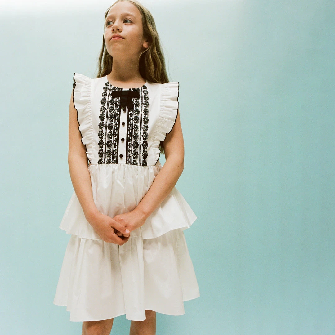 Self-portrait White Cotton Contrast Bib Dress