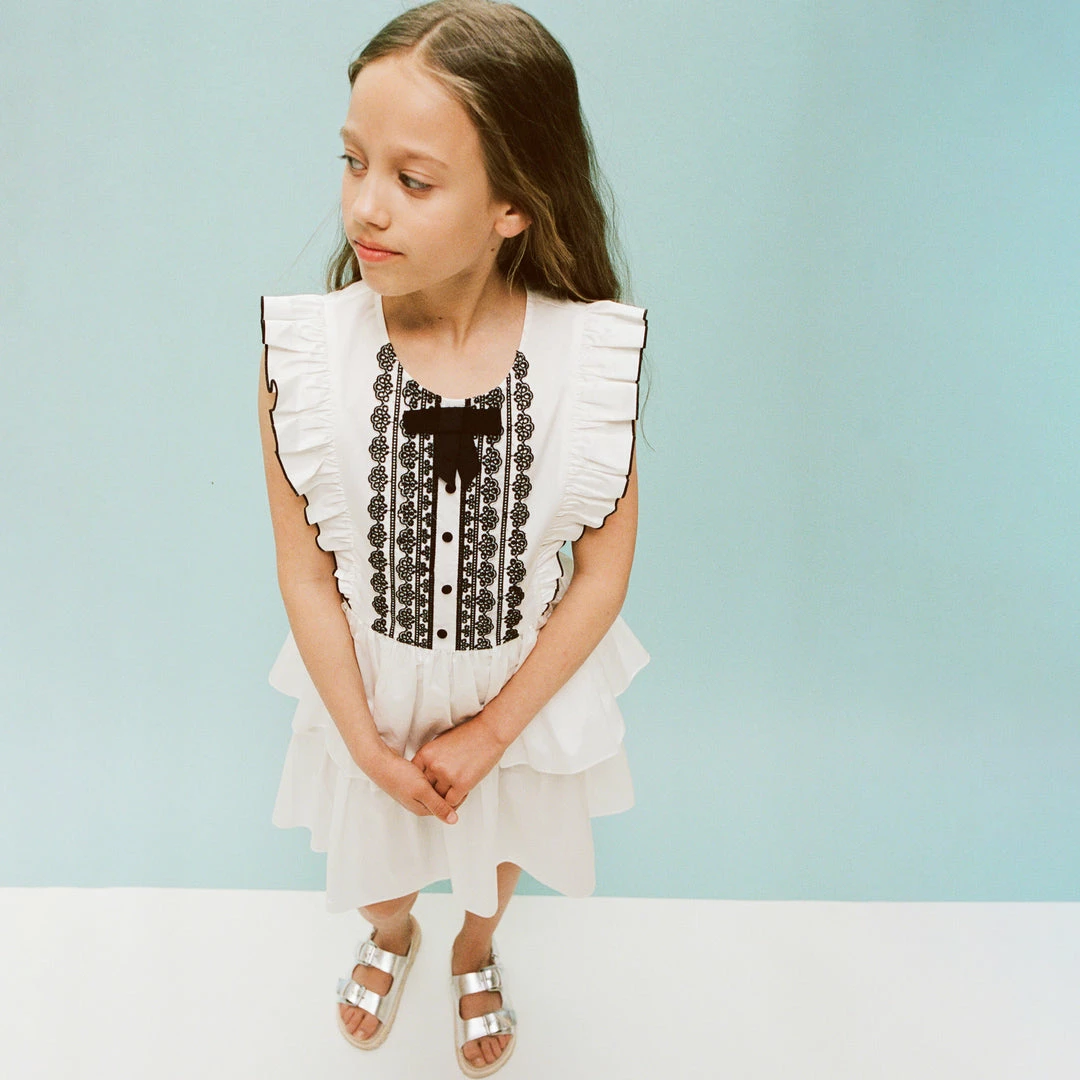 Self-portrait White Cotton Contrast Bib Dress
