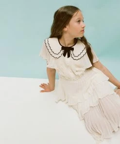 Self-portrait Ivory Scallop Collar Chiffon Dress KIDS
