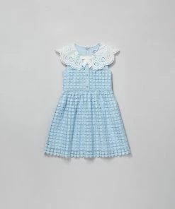 Self-portrait Blue Heart Lace Broderie Collar Dress KIDS