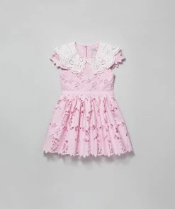 Self-portrait Pink Cotton Guipure Broderie Collar Dress KIDS