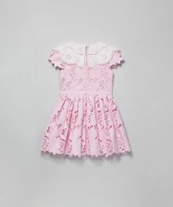 Self-portrait Pink Cotton Guipure Broderie Collar Dress KIDS