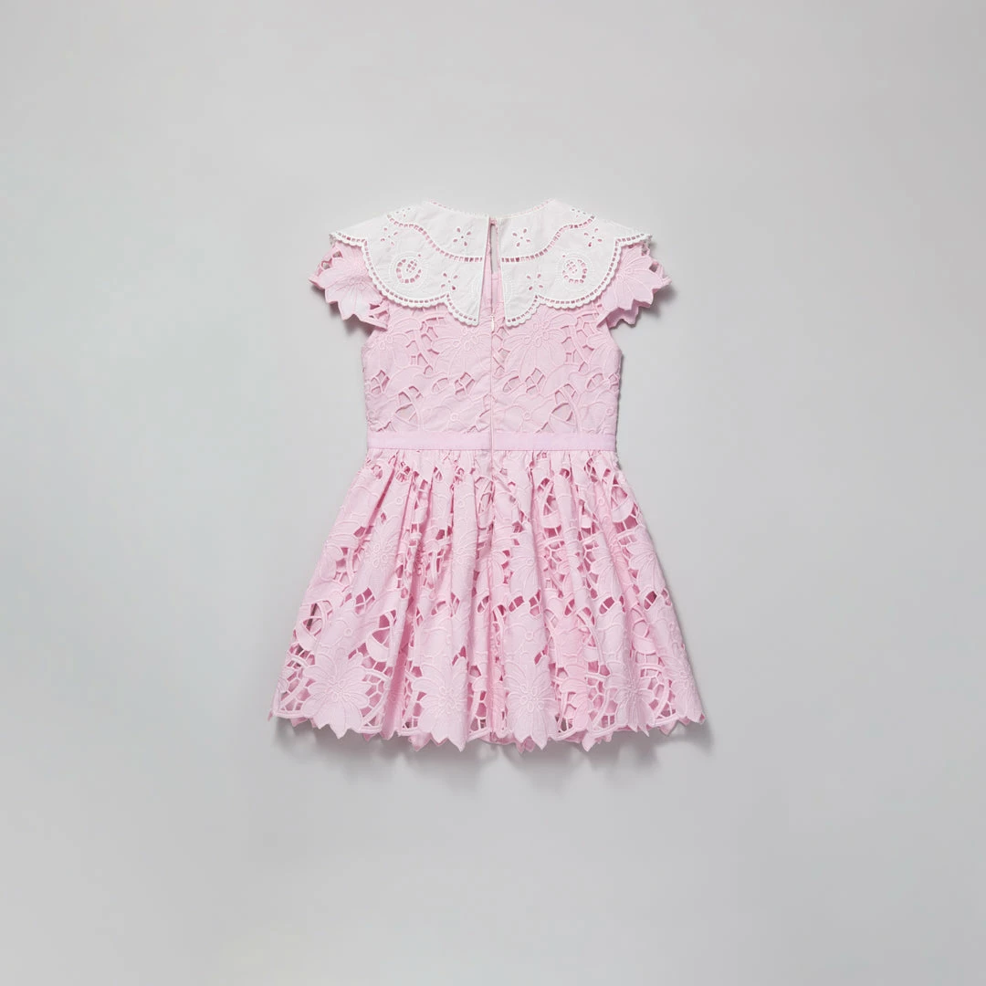 Self-portrait Pink Cotton Guipure Broderie Collar Dress KIDS