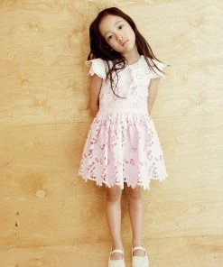 Self-portrait Pink Cotton Guipure Broderie Collar Dress KIDS