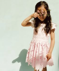 Self-portrait Pink Cotton Guipure Broderie Collar Dress KIDS