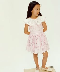 Self-portrait Pink Cotton Guipure Broderie Collar Dress KIDS