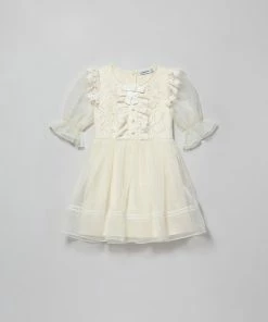 Self-portrait Ivory Organza Puff Sleeve Dress