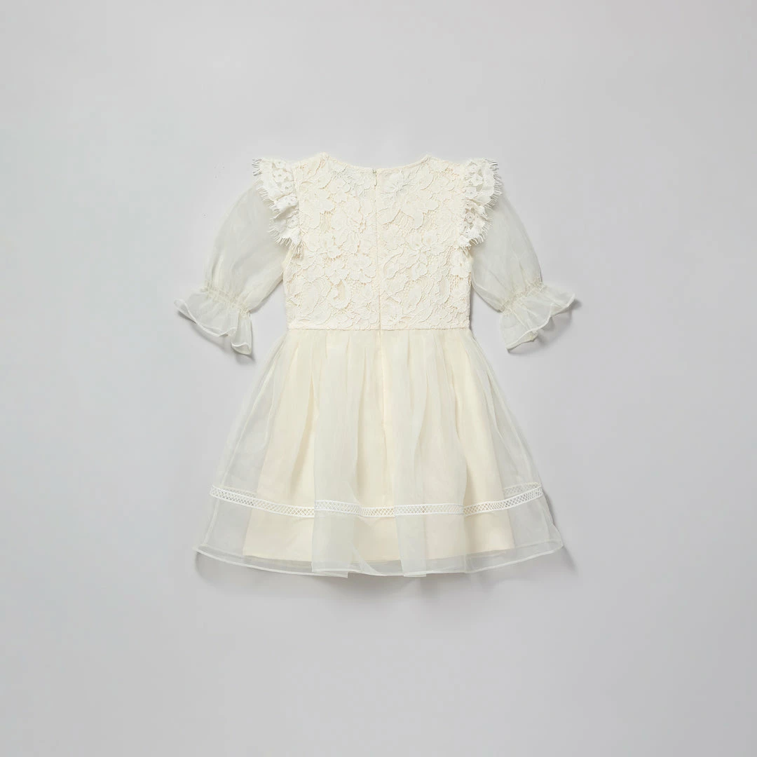 Self-portrait Ivory Organza Puff Sleeve Dress