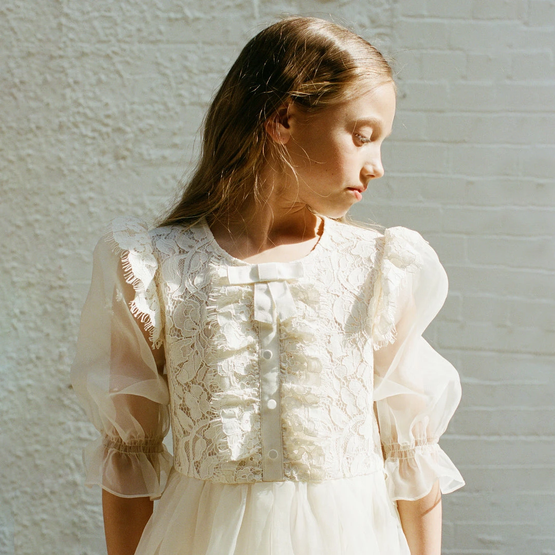 Self-portrait Ivory Organza Puff Sleeve Dress