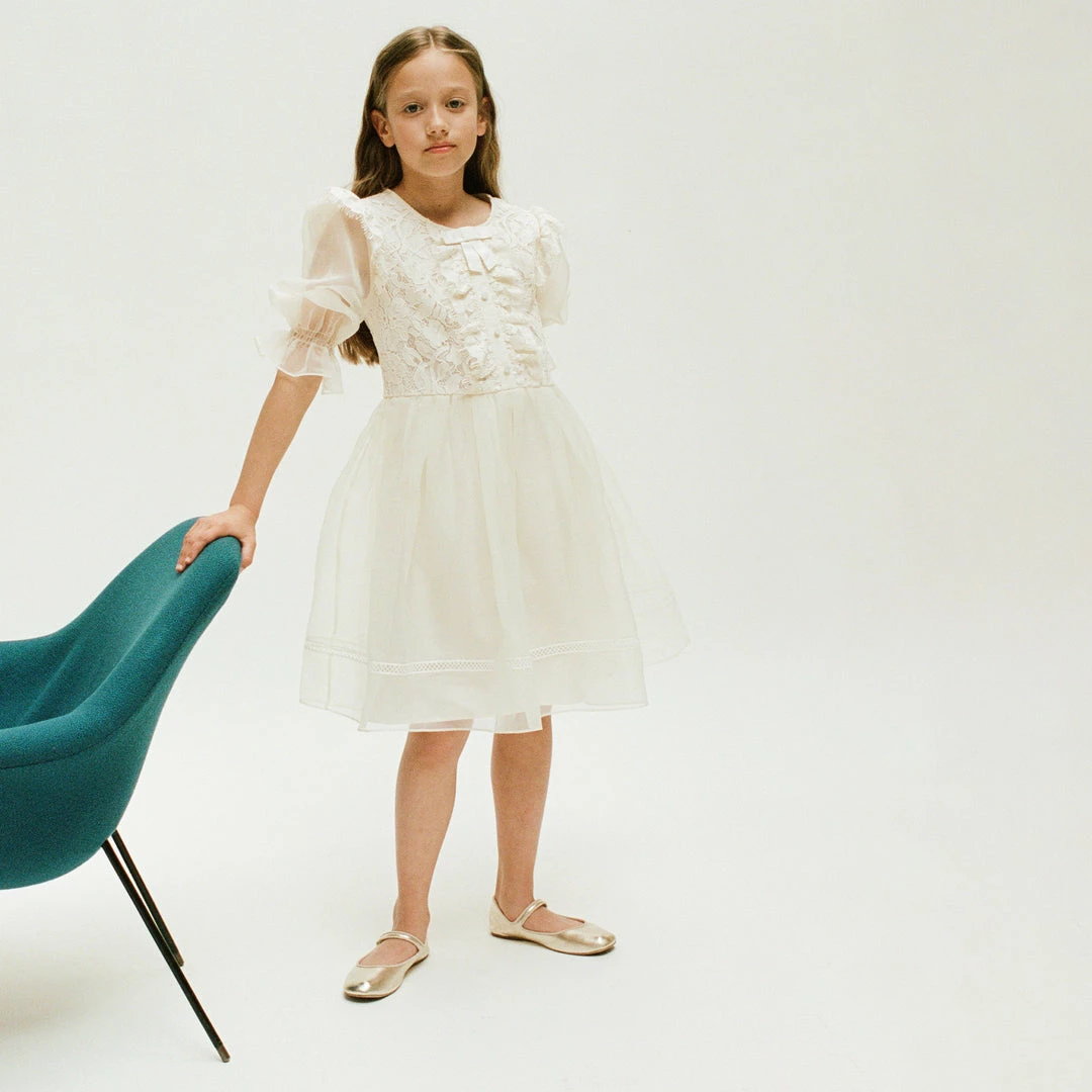 Self-portrait Ivory Organza Puff Sleeve Dress