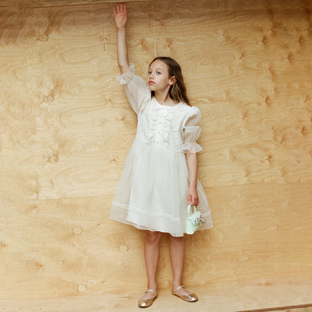 Self-portrait Ivory Organza Puff Sleeve Dress