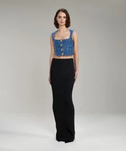 Self-portrait NEW ARRIVALS Light Blue Fitted Denim Top