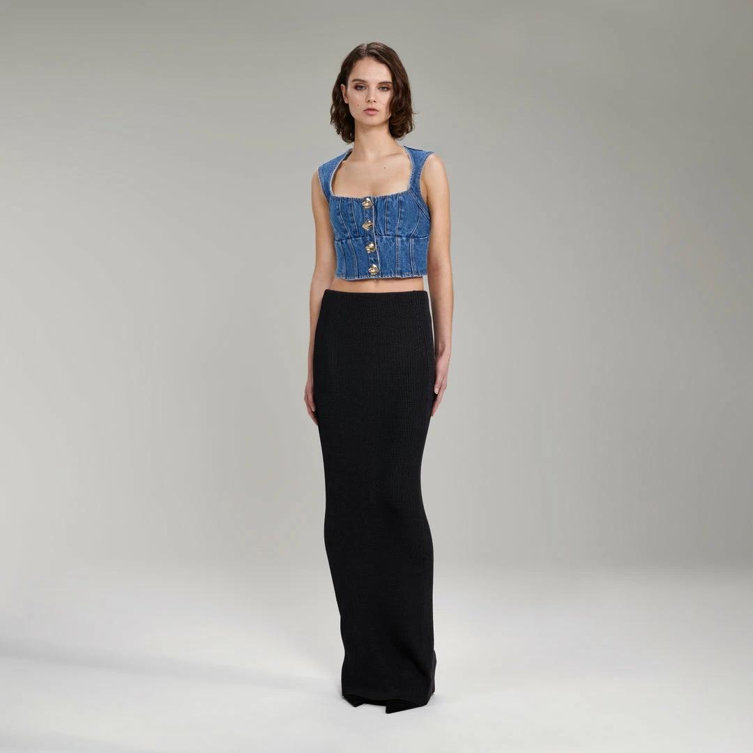 Self-portrait NEW ARRIVALS Light Blue Fitted Denim Top