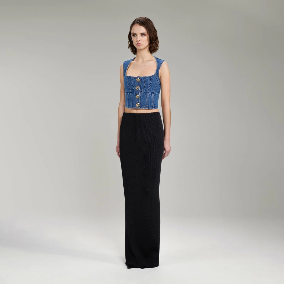 Self-portrait NEW ARRIVALS Light Blue Fitted Denim Top