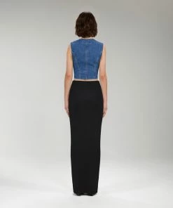 Self-portrait NEW ARRIVALS Light Blue Fitted Denim Top