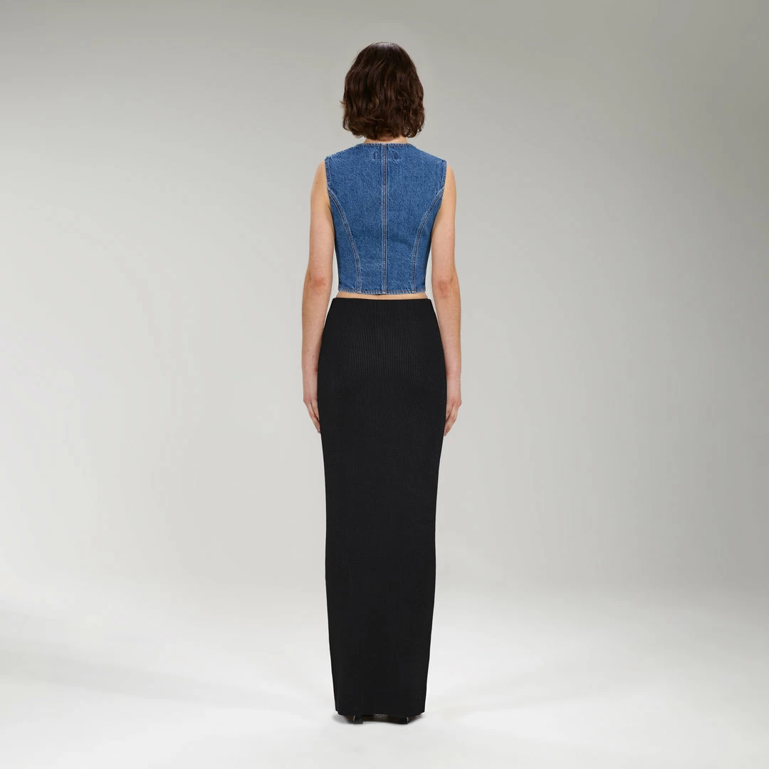 Self-portrait NEW ARRIVALS Light Blue Fitted Denim Top