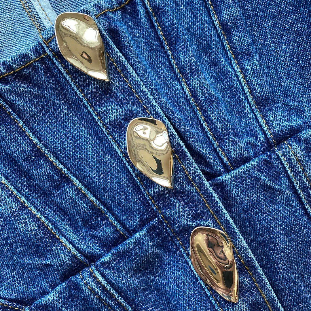 Self-portrait NEW ARRIVALS Light Blue Fitted Denim Top