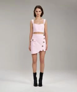 Self-portrait NEW ARRIVALS Light Pink Denim Cropped Top