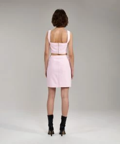 Self-portrait NEW ARRIVALS Light Pink Denim Cropped Top