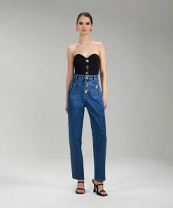 Self-portrait Light Blue Denim Straight Leg Jeans 30" NEW ARRIVALS