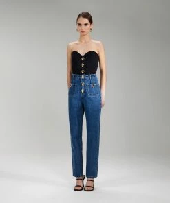 Self-portrait Light Blue Denim Straight Leg Jeans 30" NEW ARRIVALS