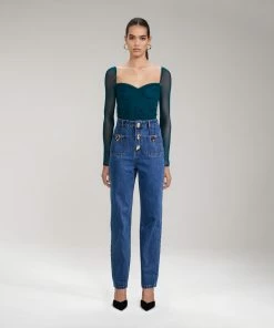 Self-portrait NEW ARRIVALS Light Blue Denim Straight Leg Jeans 28"