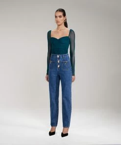 Self-portrait NEW ARRIVALS Light Blue Denim Straight Leg Jeans 28"