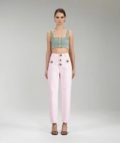 Self-portrait NEW ARRIVALS Light Pink Denim Straight Leg Jeans 28"