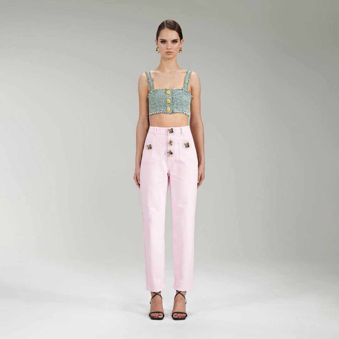 Self-portrait NEW ARRIVALS Light Pink Denim Straight Leg Jeans 28"