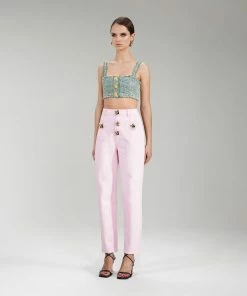 Self-portrait NEW ARRIVALS Light Pink Denim Straight Leg Jeans 28"