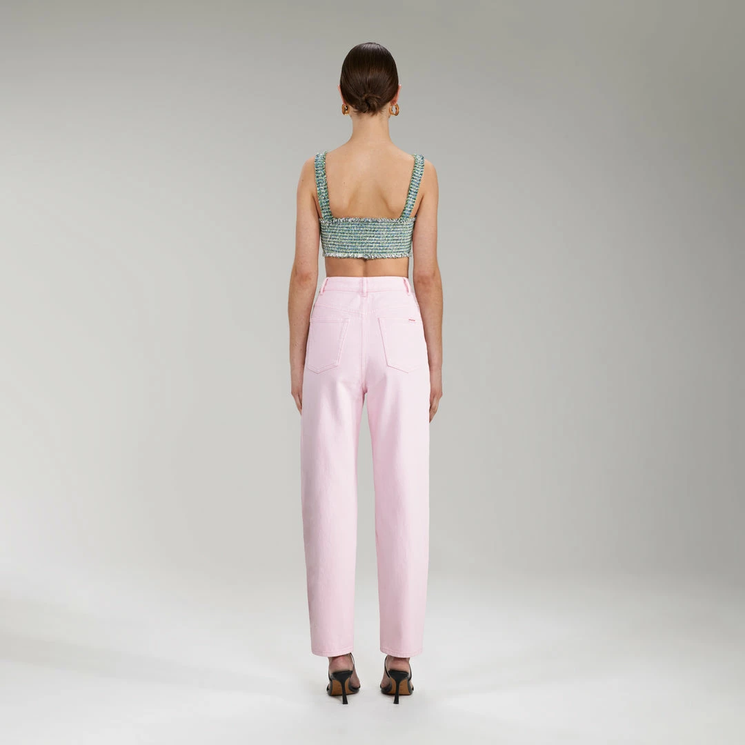 Self-portrait NEW ARRIVALS Light Pink Denim Straight Leg Jeans 28"