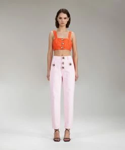 Self-portrait Light Pink Denim Straight Leg Jeans 30"