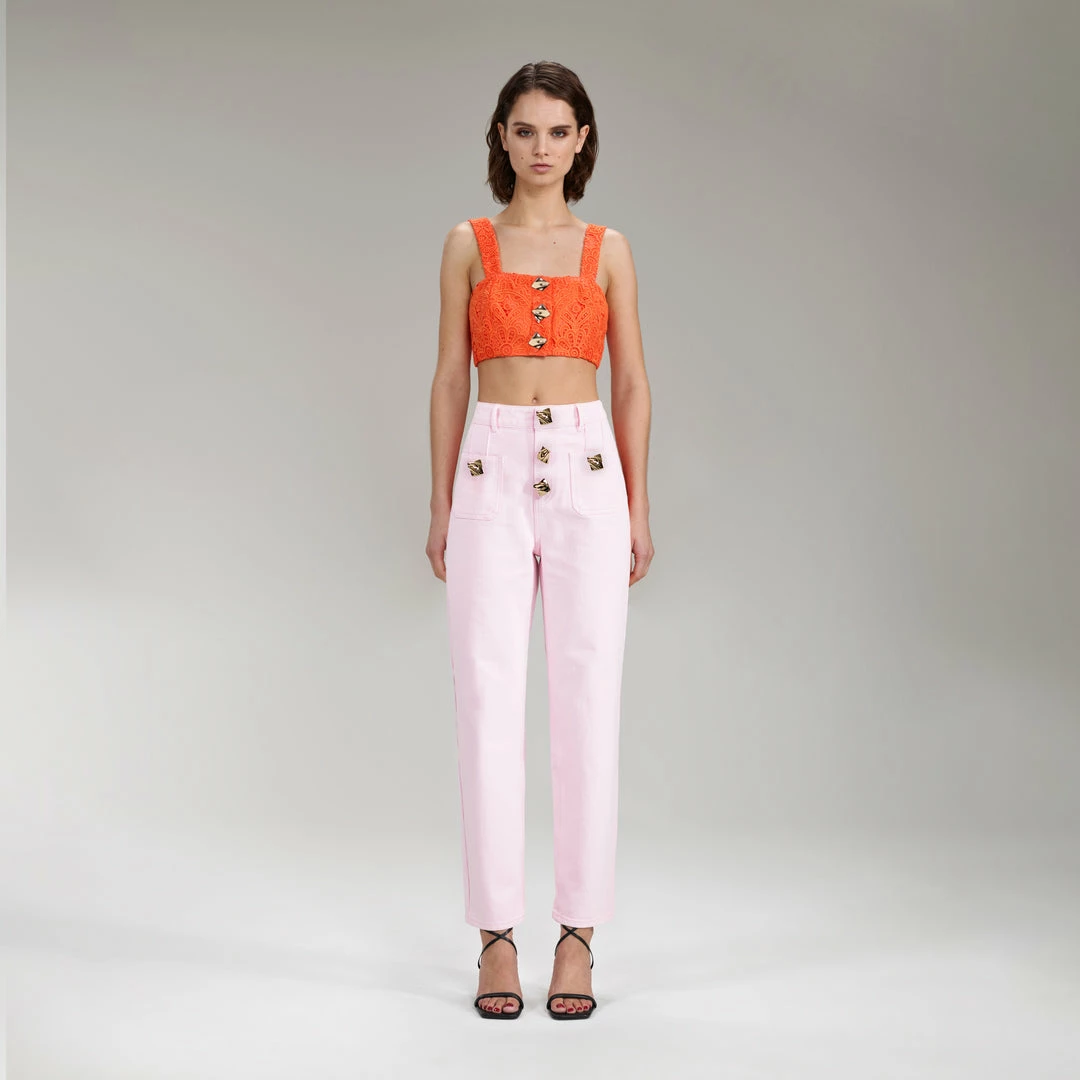 Self-portrait Light Pink Denim Straight Leg Jeans 30"