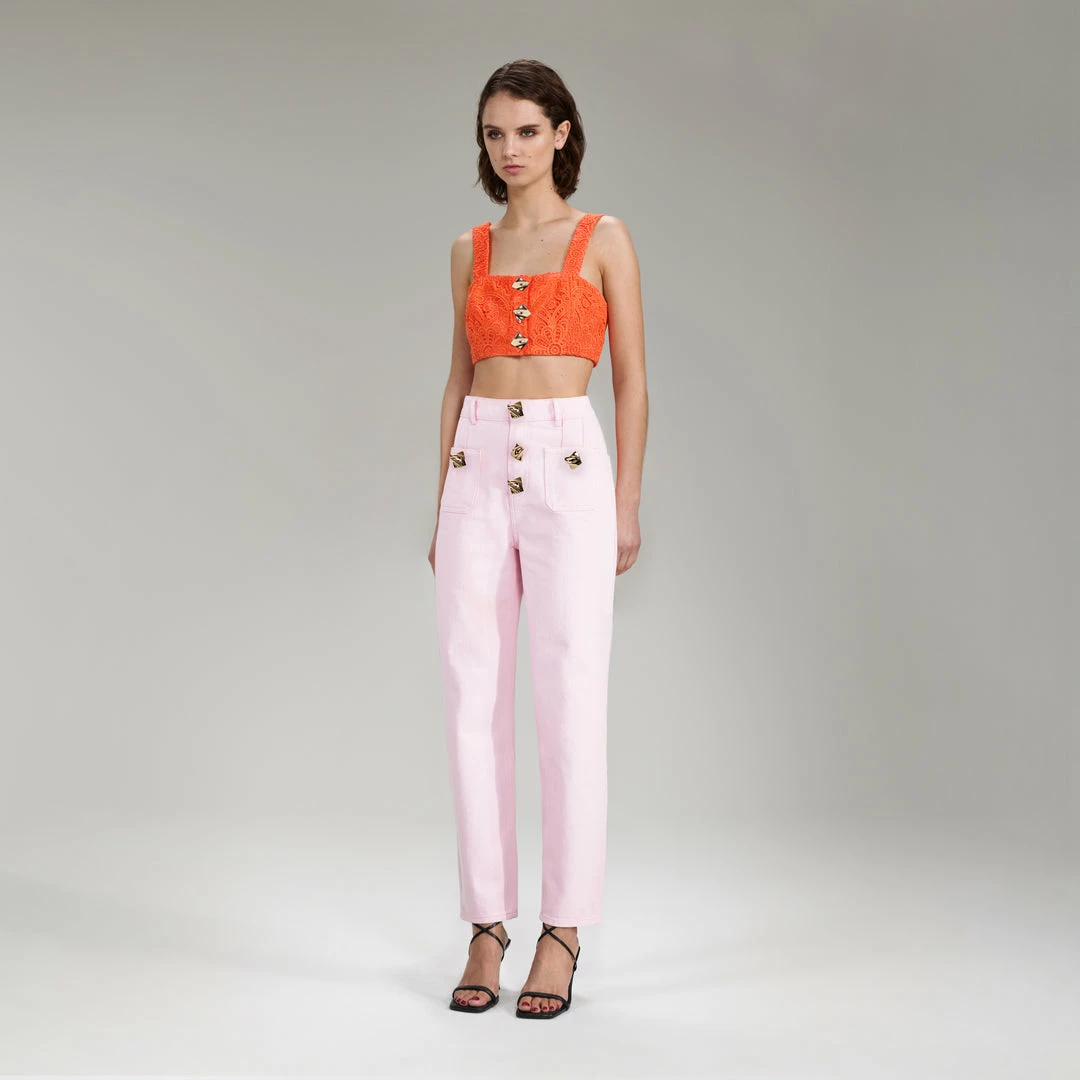 Self-portrait Light Pink Denim Straight Leg Jeans 30"