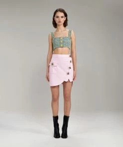 Self-portrait Light Pink Denim Wrap Mini Skirt