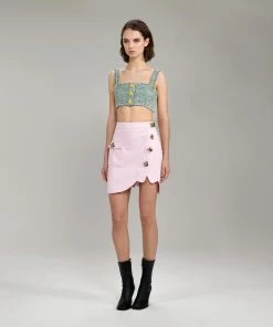 Self-portrait Light Pink Denim Wrap Mini Skirt