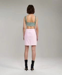 Self-portrait Light Pink Denim Wrap Mini Skirt