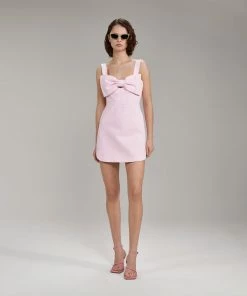Self-portrait Light Pink Denim Bow Mini Dress NEW ARRIVALS