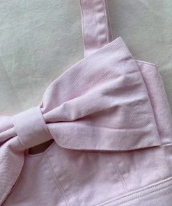 Self-portrait Light Pink Denim Bow Mini Dress NEW ARRIVALS