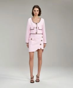 Self-portrait NEW ARRIVALS Light Pink Denim Cropped Jacket